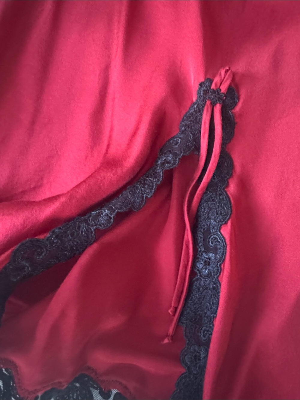 La Perla Red Chemise with Black Lace Trim - Picture 5 of 11